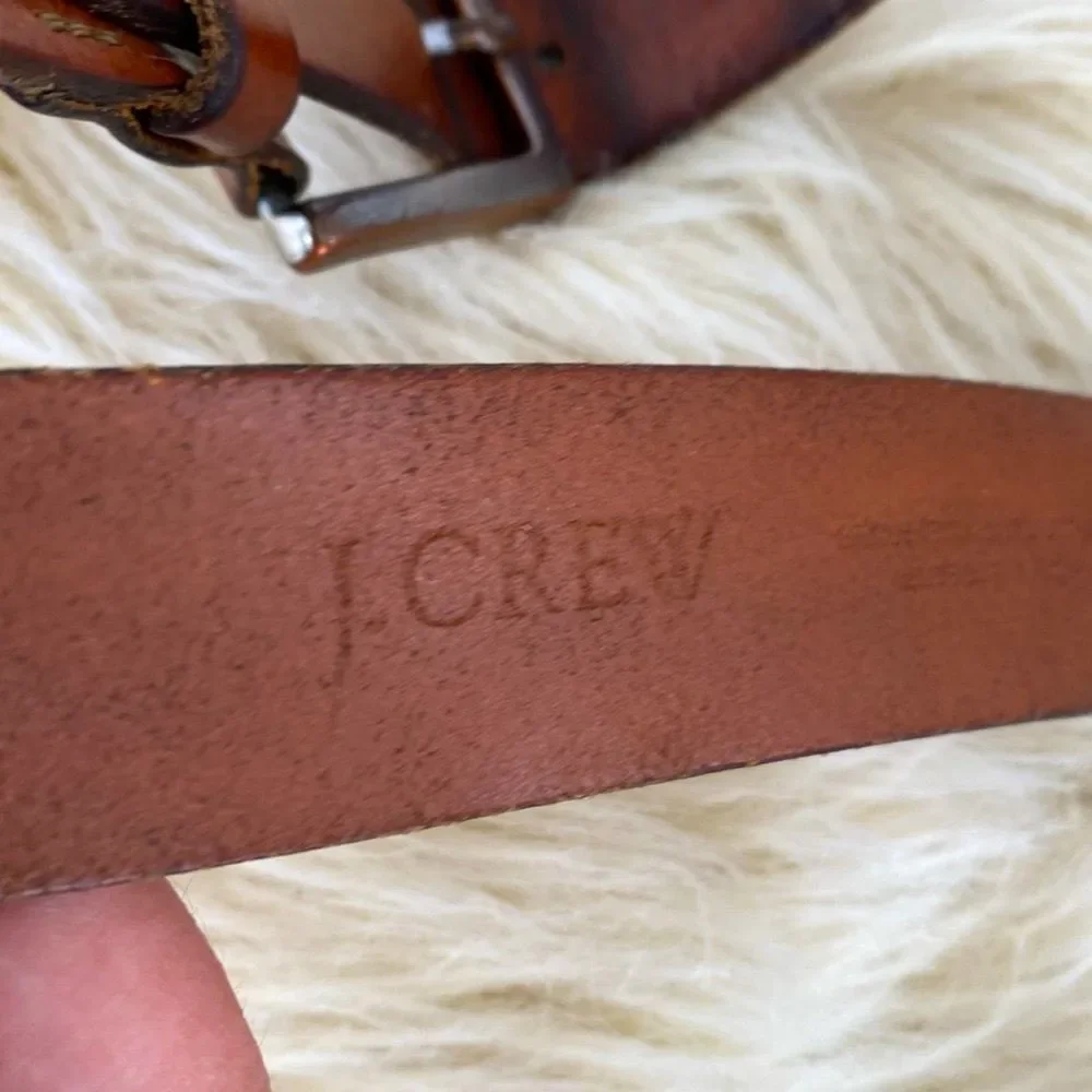 Vintage J. Crew Cognac Brown Italian Leather Belt Silver Buckle Made in USA M-L - Picture 3 of 8